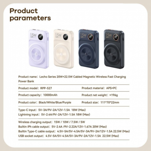 Power bank prenosiva baterija Magsafe REMAX Lecho Series RPP-527 PD 20W + QC 22.5W Fast Charging 10000mAh beli - Image 5