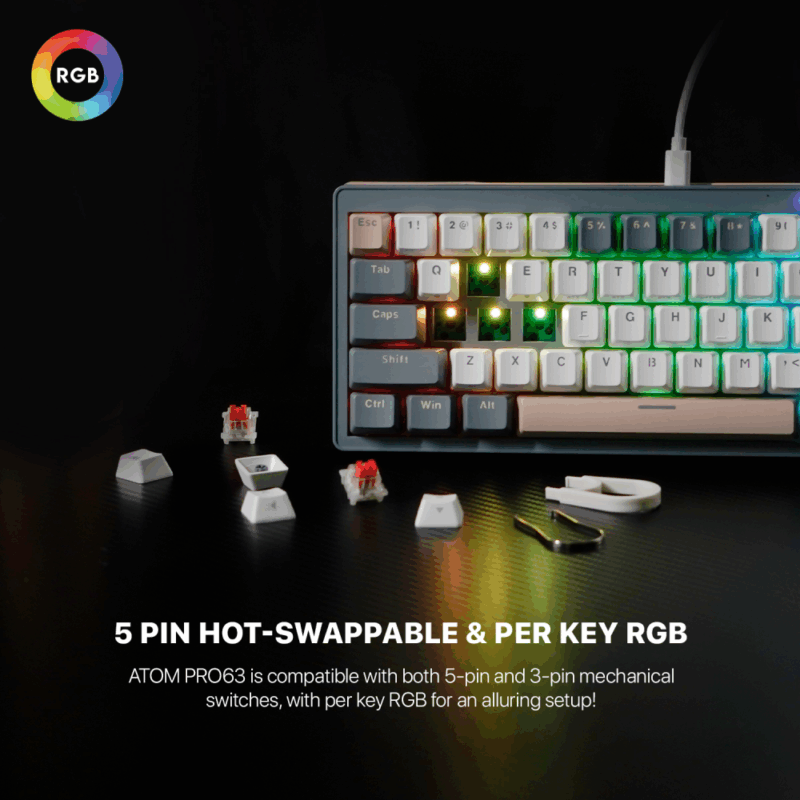 Tastatura Mehanicka Gaming Fantech MK912 RGB Atom PRO63 Wireless Mercury (blue switch)
