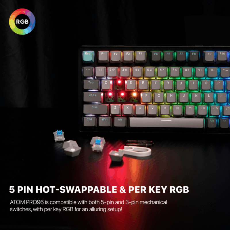 Tastatura Mehanicka Gaming Fantech MK914 RGB Atom PRO96 Wireless Mercury (blue switch)