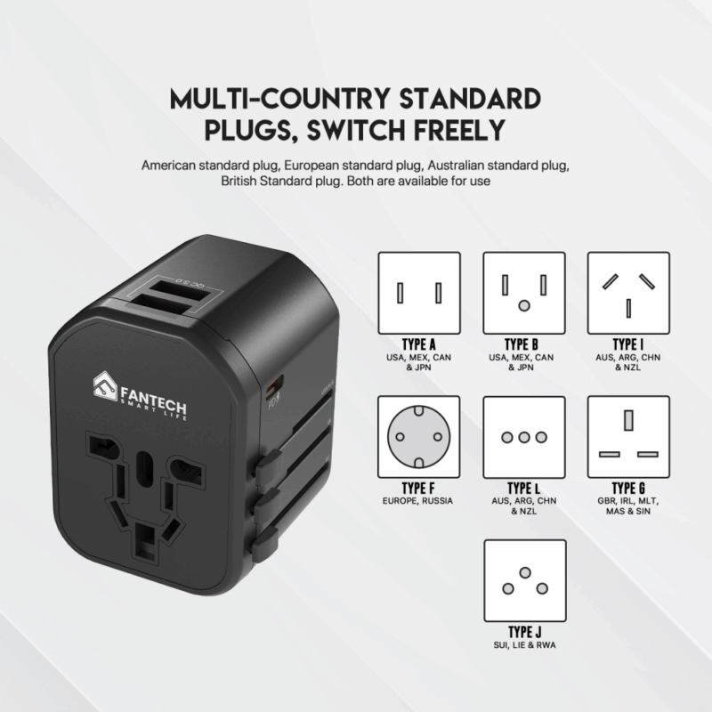 Univerzalni Multi Adapter Fantech TAC1 Power Cube 20W, PD, QC 3.0, 20W, crni