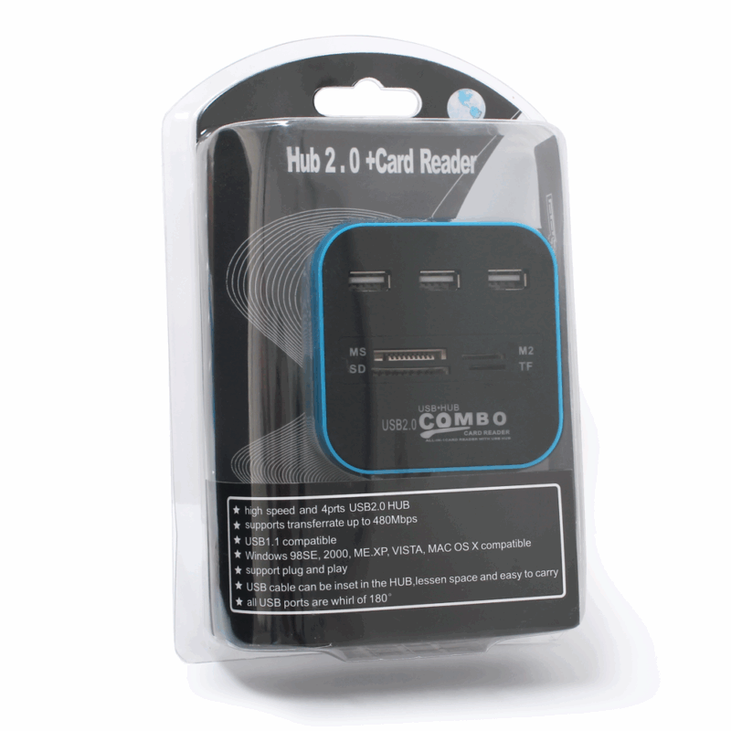 USB hub I citac kartica 2u1 JWD-U35 plavi