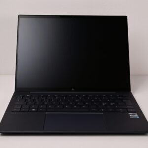 Front view of open HP Elite Dragonfly G3 with black screen